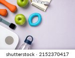 top view exercise stuff on... | Shutterstock . vector #2152370417