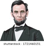 coloured illustration of a portrait of the President of USA Abraham Lincoln on a white background