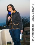 Small photo of JOHANNESBURG, SOUTH AFRICA - Aug 11, 2021: Behind the scenes of celebrity news anchor and TV host Leanne Manas in Johannesburg