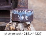 Small photo of PRESCOTT VALLEY, UNITED STATES - Apr 06, 2022: A Close up of Replacement Shoe for a Stamp Mill located in Fain Park at Prescott Valley, Arizona, USA