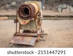 Small photo of PRESCOTT VALLEY, UNITED STATES - Apr 06, 2022: A closeup of an old mining equipment, Rusty Cement Mixer artifact display at Fain Park in Prescott Valley, Arizona, USA