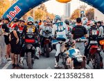 Small photo of SI, ROMANIA - Jul 26, 2022: A number of riders during the prologue of Red Bull Romaniacs off-road motorcycle race run in Sibiu