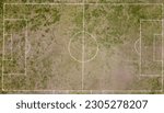 Small photo of A top view on a soccer pitch with deteriorated grass surface
