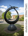 Small photo of RUGBY, GB - Jul 09, 2022: A vertical shot of Frank Whittle Memorial in Rugby, England