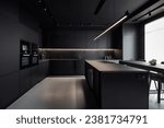 Small photo of A sleek and modern, dark black kitchen exudes industrial edge and sophisticated style