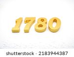  Number 1780 is made of gold painted teak, 1 cm thick, laid on a white painted aerated brick floor, visualized in 3D.                                  