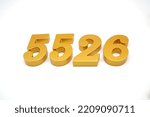 Small photo of Number 5526 is made of gold-painted teak, 1 centimeter thick, placed on a white background to visualize it in 3D.