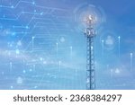 Signal tower or Mobile phone tower with dayligth sky. Telecommunication tower with 5G cellular network antenna. Global connection and internet network concept.