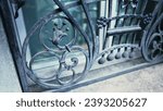 Small photo of Window metal grille with adornment, ancient traditional protective gate to impede intruders from entering