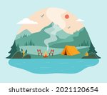 camping concept art. flat style ... | Shutterstock .eps vector #2021120654