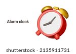 Red vintage alarm clock. Isolated 3d object on a transparent background