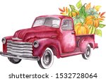Watercolor Retro Truck With...