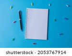 top view of blank open notebook ... | Shutterstock . vector #2053767914