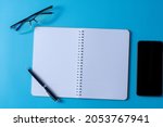 top view of blank open notebook ... | Shutterstock . vector #2053767941