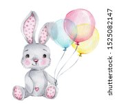 Cute Cartoon Grey Bunny With...