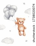 Watercolor Teddy Bear And Grey...