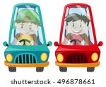 boys in blue and red cars... | Shutterstock .eps vector #496878661