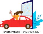 carsharing. woman rides in a... | Shutterstock .eps vector #1496426537