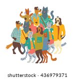 hug happy pets dogs and cats... | Shutterstock .eps vector #436979371