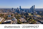 Small photo of PARRAMATTA, SYDNEY, NSW, AUSTRALIA – JUNE 11, 2023: Aerial drone view of Parramatta CBD above Parramatta River, NSW, Australia showing development of the city as at June 2023