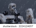 Small photo of Depok, Indonesia - November 8, 2022: Lego toys photography recreating Star Wars Battle of Hoth Scene of imperial troopers