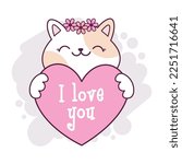 Cute Kawaii Cat Holding A Heart ...