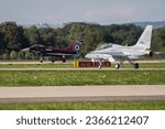 Small photo of Ostrava, Czech republic - september 15 2023: FA-50 fighter plane of the Polish Air Force and a Eurofighter typhoon of the Typhoon Display Team on the airfield