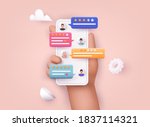hands holding phone with review ... | Shutterstock .eps vector #1837114321