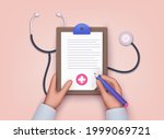 hand holding clipboard with... | Shutterstock .eps vector #1999069721