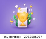 winner cup on smartphone screen.... | Shutterstock .eps vector #2082606037