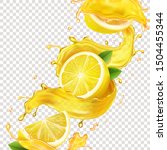 lemons in yellow juice splashes ... | Shutterstock .eps vector #1504455344