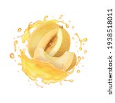 melon in realistic yellow juice ... | Shutterstock .eps vector #1938518011