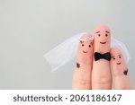 Small photo of Fingers art of Happy couple to get married. Concept of stepson is joy about wedding.