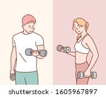 athletic man and woman with a... | Shutterstock .eps vector #1605967897