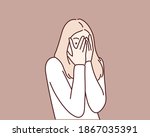 playful shy woman hiding face... | Shutterstock .eps vector #1867035391