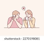 couple in love drinking coffee. ...