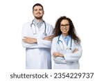 Male and female doctors in...