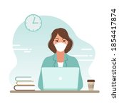 a woman in a medical mask works ... | Shutterstock .eps vector #1854417874
