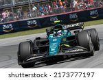 Small photo of Montreal, Canada. June 19 2022. Aston Martin F1 pilot, Sebastian Vettel (5) of germany, driving the AMR22 on race day at circuit Gilles Villeneuve.