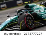 Small photo of Montreal, Canada. June 17 2022. Aston Martin F1 pilot, Sebastian Vettel (5) of germany, driving the AMR22 at circuit Gilles Villeneuve during free practice.