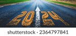Small photo of Banner.New year 2024 written on highway.future,work start run line vision concept.Nature landscape road happy new year celebration in the beginning of 2024 for fresh and successful start.