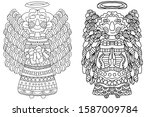 smiling flying angels with... | Shutterstock . vector #1587009784