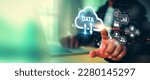 Small photo of Database storage cloud technology file data transfer sharing, cyber, big data information for financial online marketing, internet banking application or computer download upload backup cloud drive.