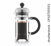 Small photo of Double-Walled Clear Glass 8 Cup French Coffee Press Isolated on White Background. Full Coffee Plunger or Maker Pot. Coffee Brewing Device. Press Pot with Stainless Steel Piston. Kitchen Utensils
