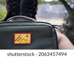 Small photo of Close up of a woman wearing a backpack Los Alamos New Mexico USA September 02 2019