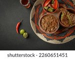Small photo of Egyptian Breakfast - Traditional egyptian food, middle eastern food foul medames It's also Ramadan food, and Falafel or Egyptian falafel.