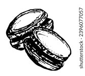 Simple balck and white doodle illustration of fench macaroons.