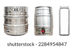 Shiny beer keg large and small size and aluminum slim can isolated on white background with clipping path