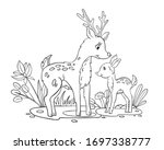 Vector Coloring Page With Deer...