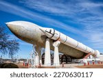 Small photo of Huntsville USA 10th Feb 2023: the Space Shuttle external tank and Space Shuttle Solid Rocket Booster in U.S. Space Rocket Center. These are the component of the Space Shuttle launch vehicle.